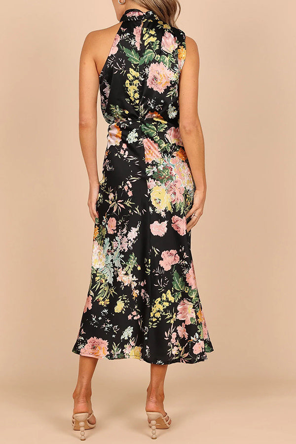 Friederike Blumenprint Maxikleid mit Neckholder und elastischer Taille
