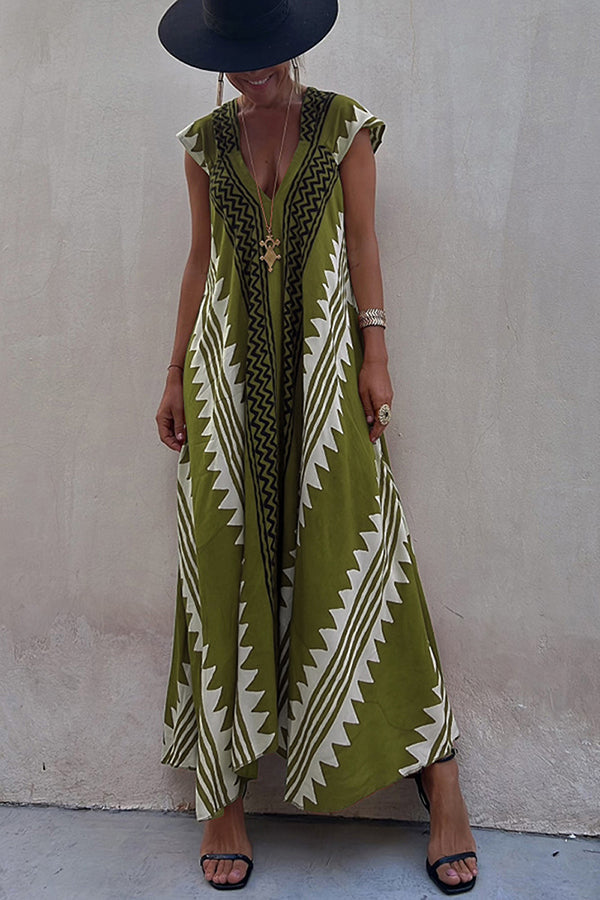 Margarete Boho Maxikleid mit ethnischem Muster und A-Linien-Schnitt