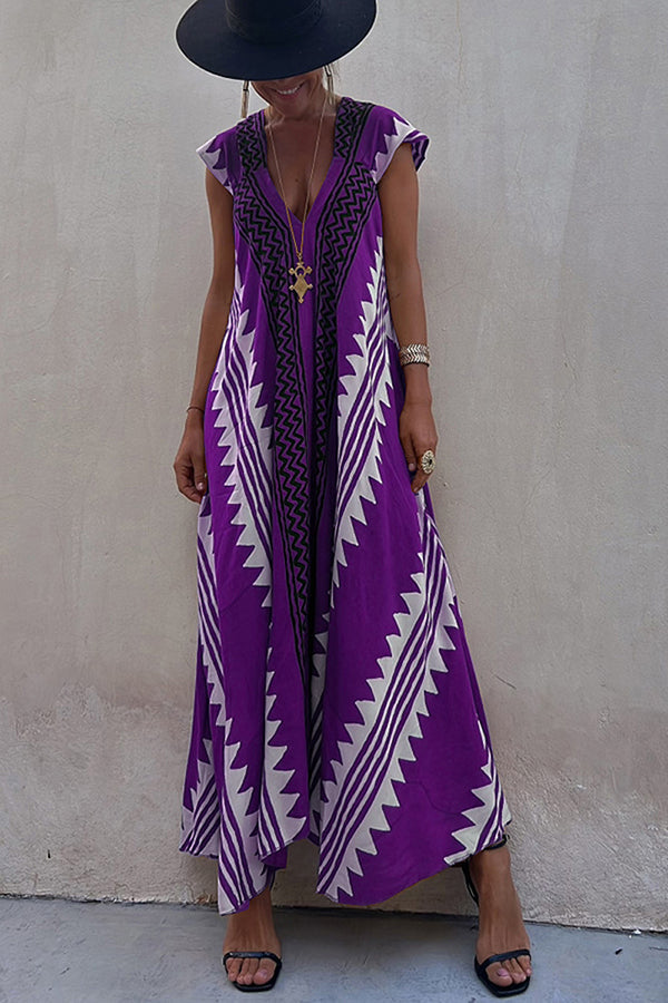 Margarete Boho Maxikleid mit ethnischem Muster und A-Linien-Schnitt