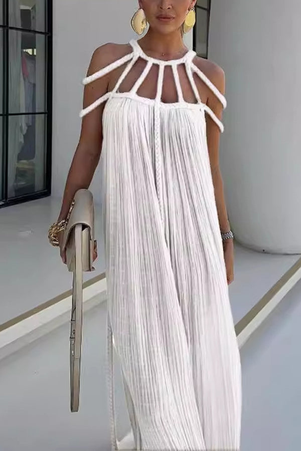 Maxikleid Hannelore aus Leinenmix mit geflochtenen Trägern – modern & elegant
