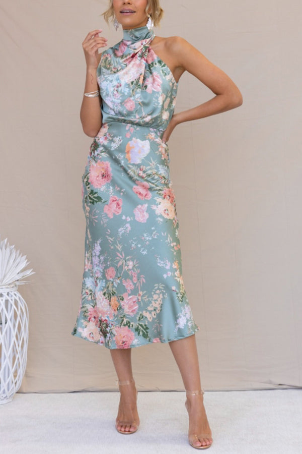 Friederike Blumenprint Maxikleid mit Neckholder und elastischer Taille