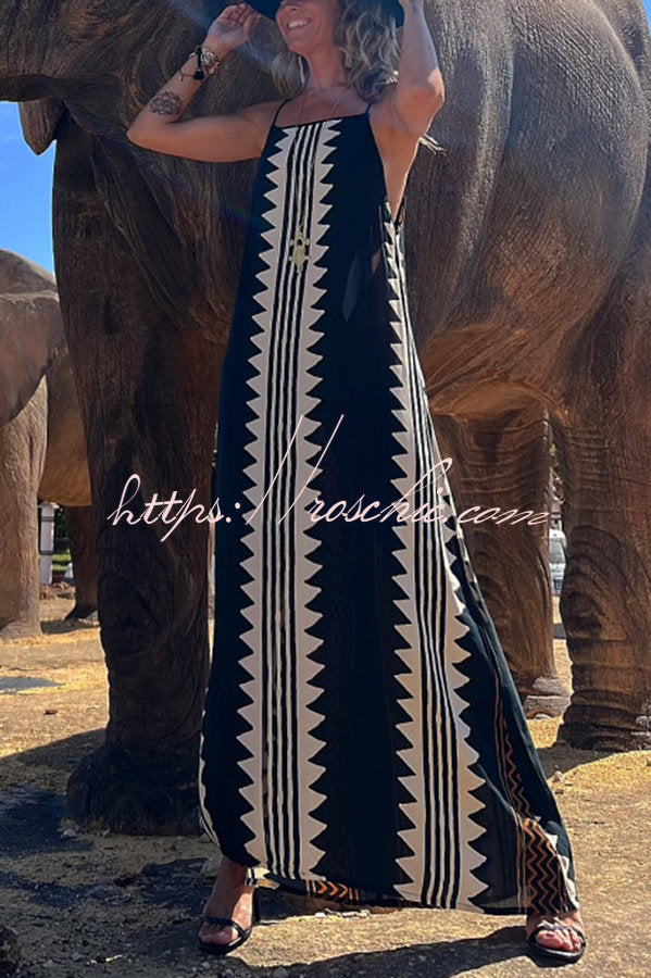 Isolde Boho Maxikleid mit Ethno-Print und Rückenfrei, A-Linie