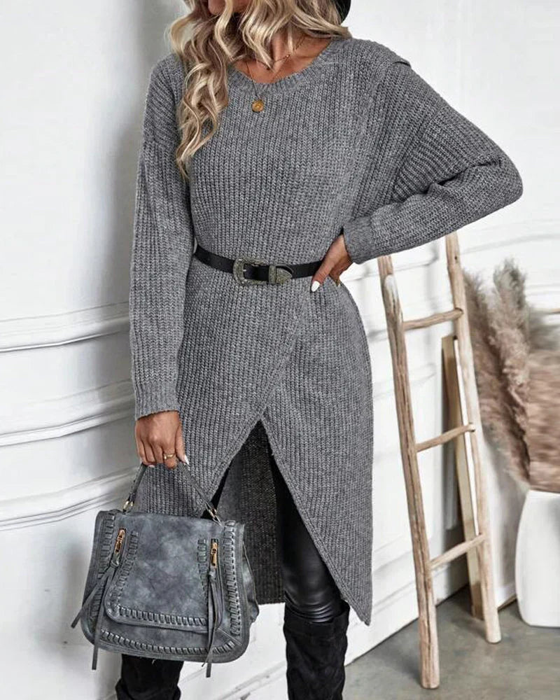 Emma | Luxuriöses Strickkleid mit Schlitz für Damen