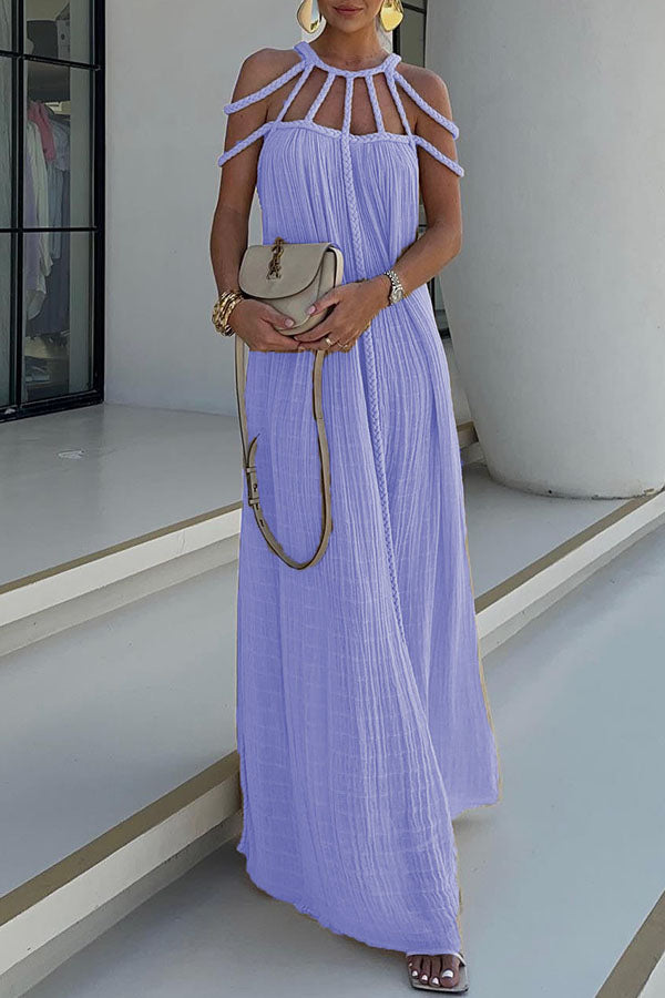 Maxikleid Hannelore aus Leinenmix mit geflochtenen Trägern – modern & elegant