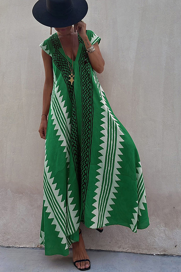 Margarete Boho Maxikleid mit ethnischem Muster und A-Linien-Schnitt