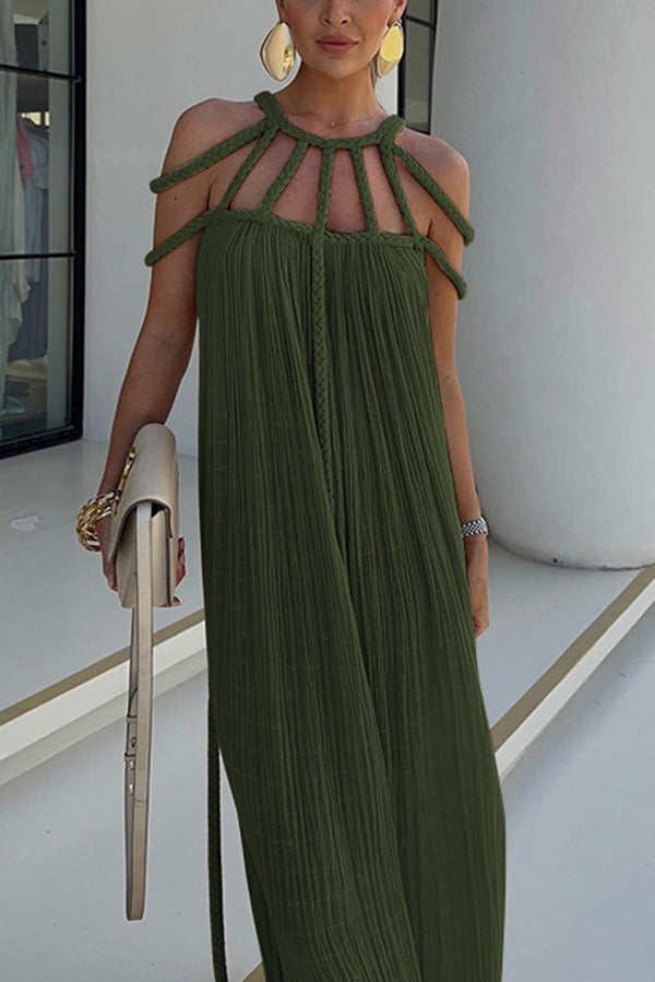 Maxikleid Hannelore aus Leinenmix mit geflochtenen Trägern – modern & elegant