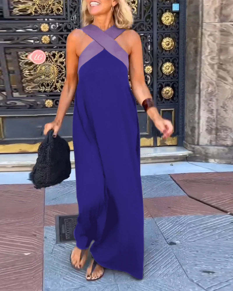 Silvara - Ärmelloses Cross-Halterkleid mit Patchwork-Design