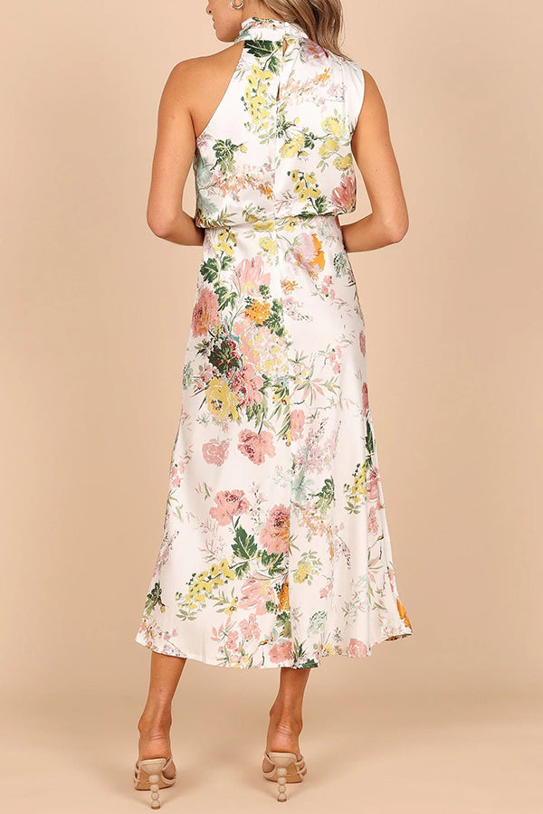 Friederike Blumenprint Maxikleid mit Neckholder und elastischer Taille
