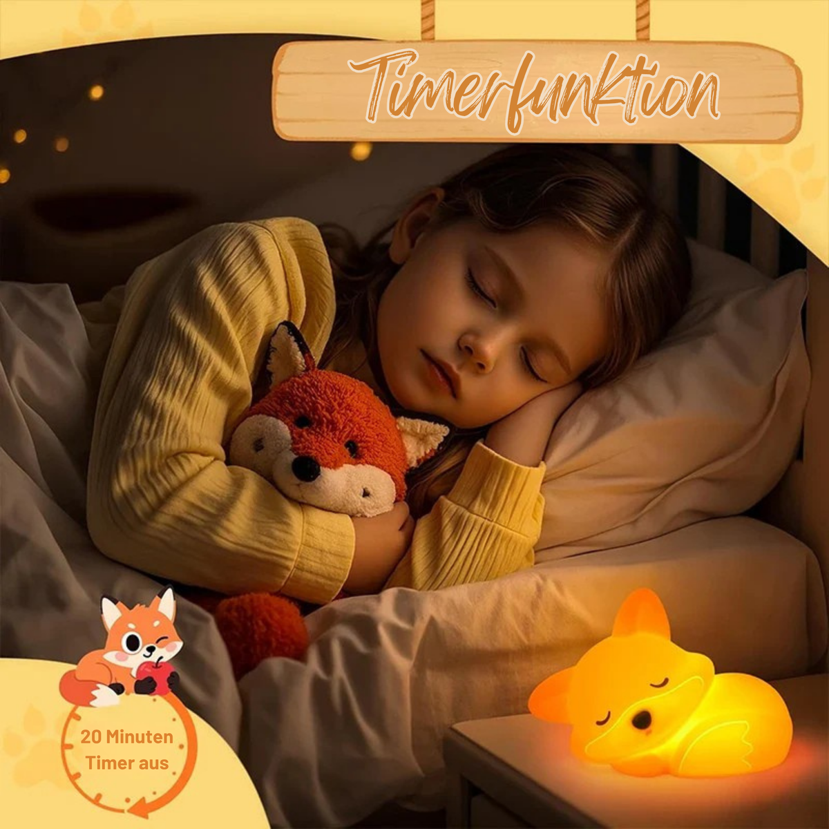 Fuchs Nachtlicht aus Silikon | Wiederaufladbar, dimmbar & mit Timer | Süße Geschenkidee für Kinder & Erwachsene – LittleStar