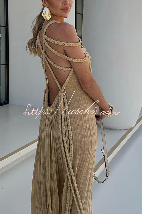 Maxikleid Hannelore aus Leinenmix mit geflochtenen Trägern – modern & elegant
