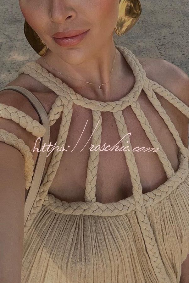 Maxikleid Hannelore aus Leinenmix mit geflochtenen Trägern – modern & elegant