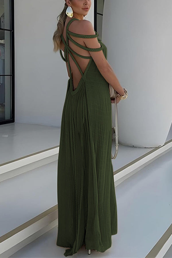 Maxikleid Hannelore aus Leinenmix mit geflochtenen Trägern – modern & elegant