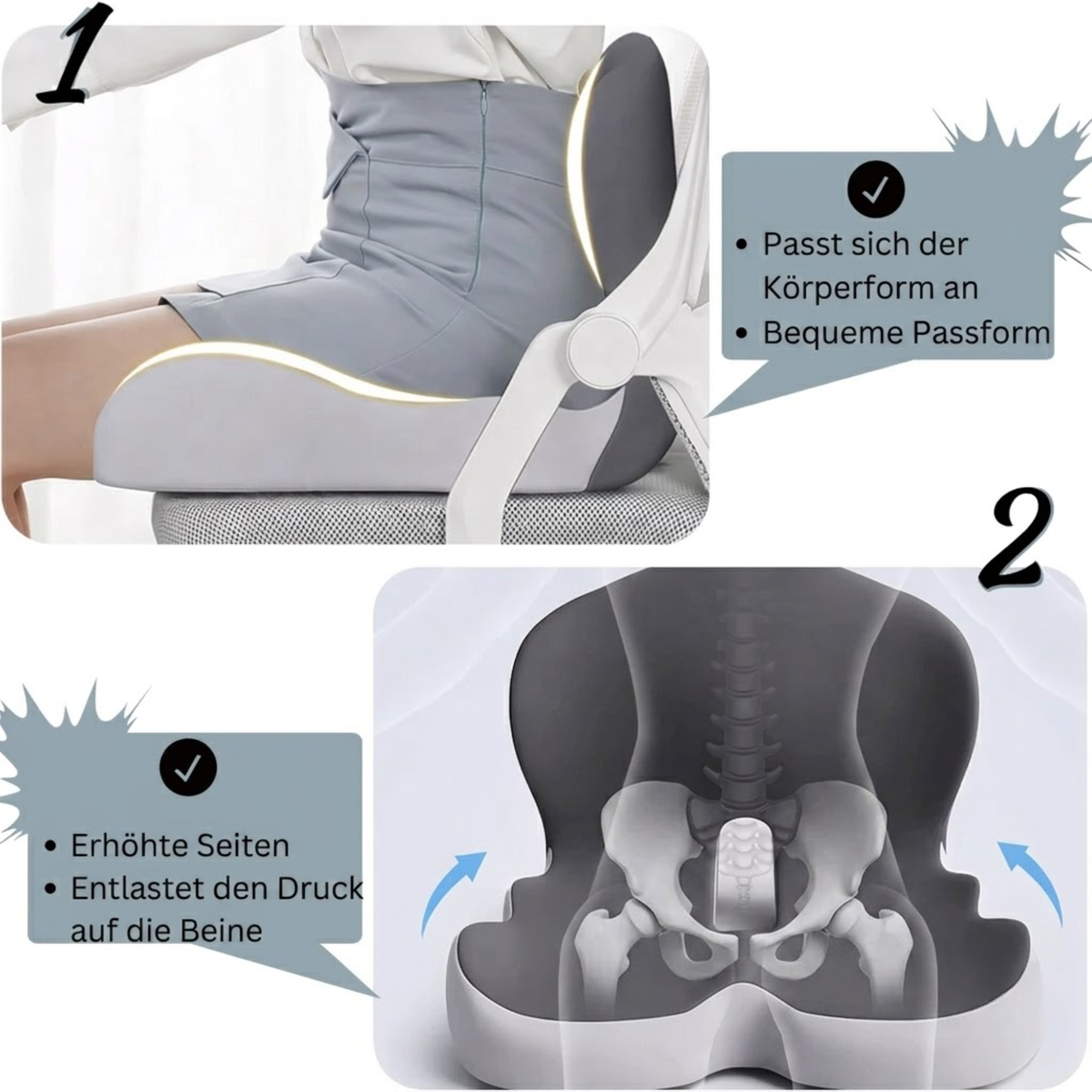Sitzkissen | Ergonomisches Memory Foam Sitzkissen | Druckentlastend & Rutschfest | CozyGlow