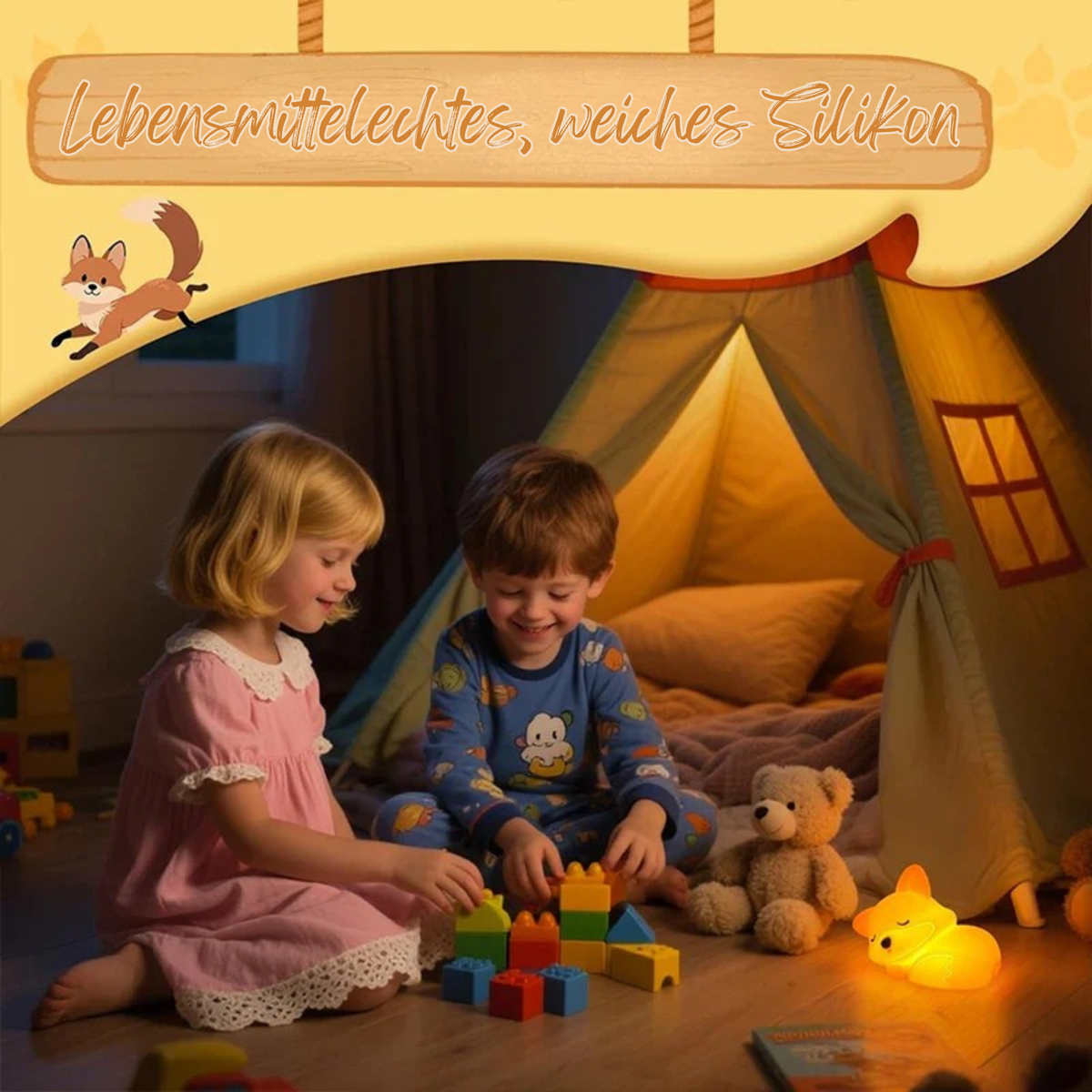 Fuchs Nachtlicht aus Silikon | Wiederaufladbar, dimmbar & mit Timer | Süße Geschenkidee für Kinder & Erwachsene – LittleStar