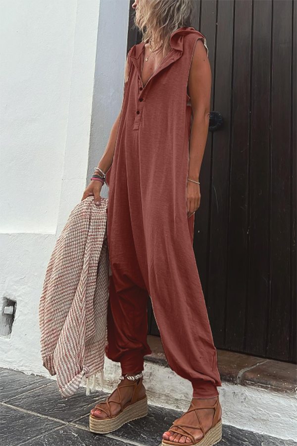 Tilda Jumpsuit mit Kapuze und halber Knopfleiste, mit Taschen