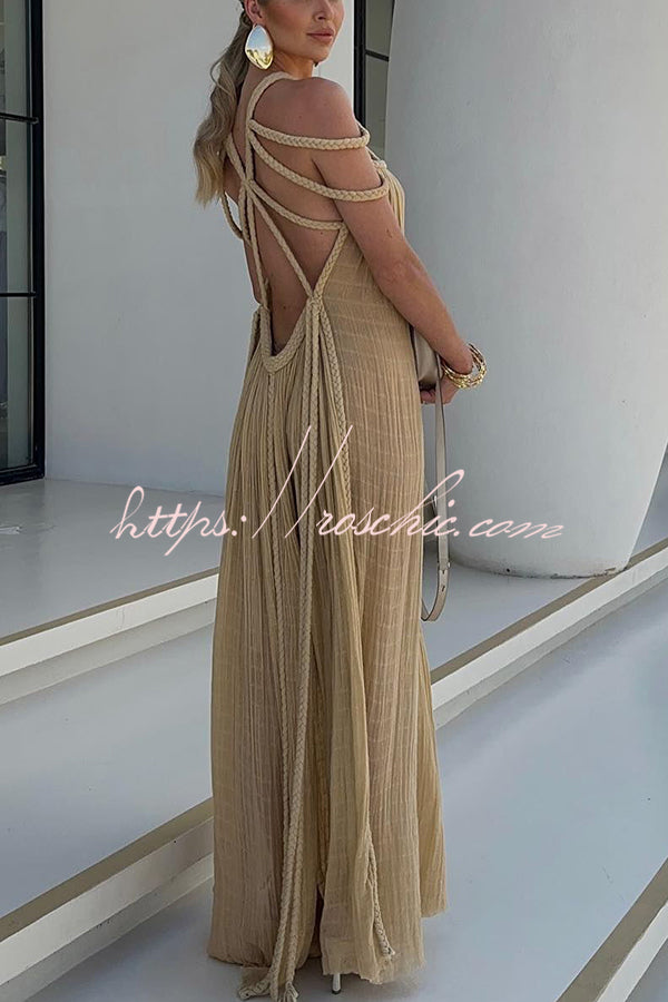 Maxikleid Hannelore aus Leinenmix mit geflochtenen Trägern – modern & elegant