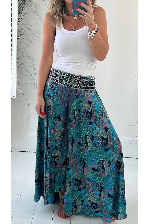 Lina Ethno-Print Hose mit Paisley-Muster, elastischem Patchwork-Bund und Taschen, leicht & luftig