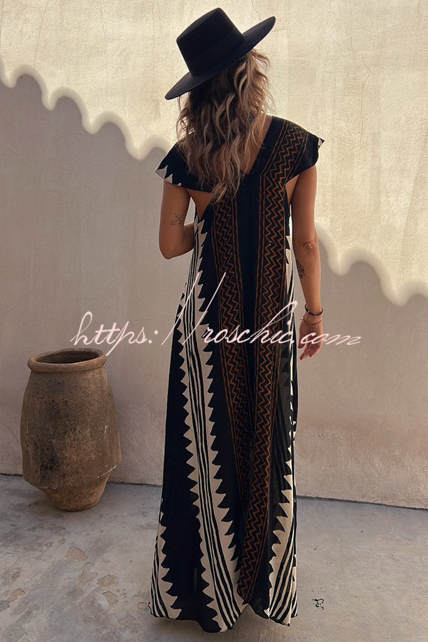 Kirsa Ethno-Print Maxikleid in A-Linie für den Strand