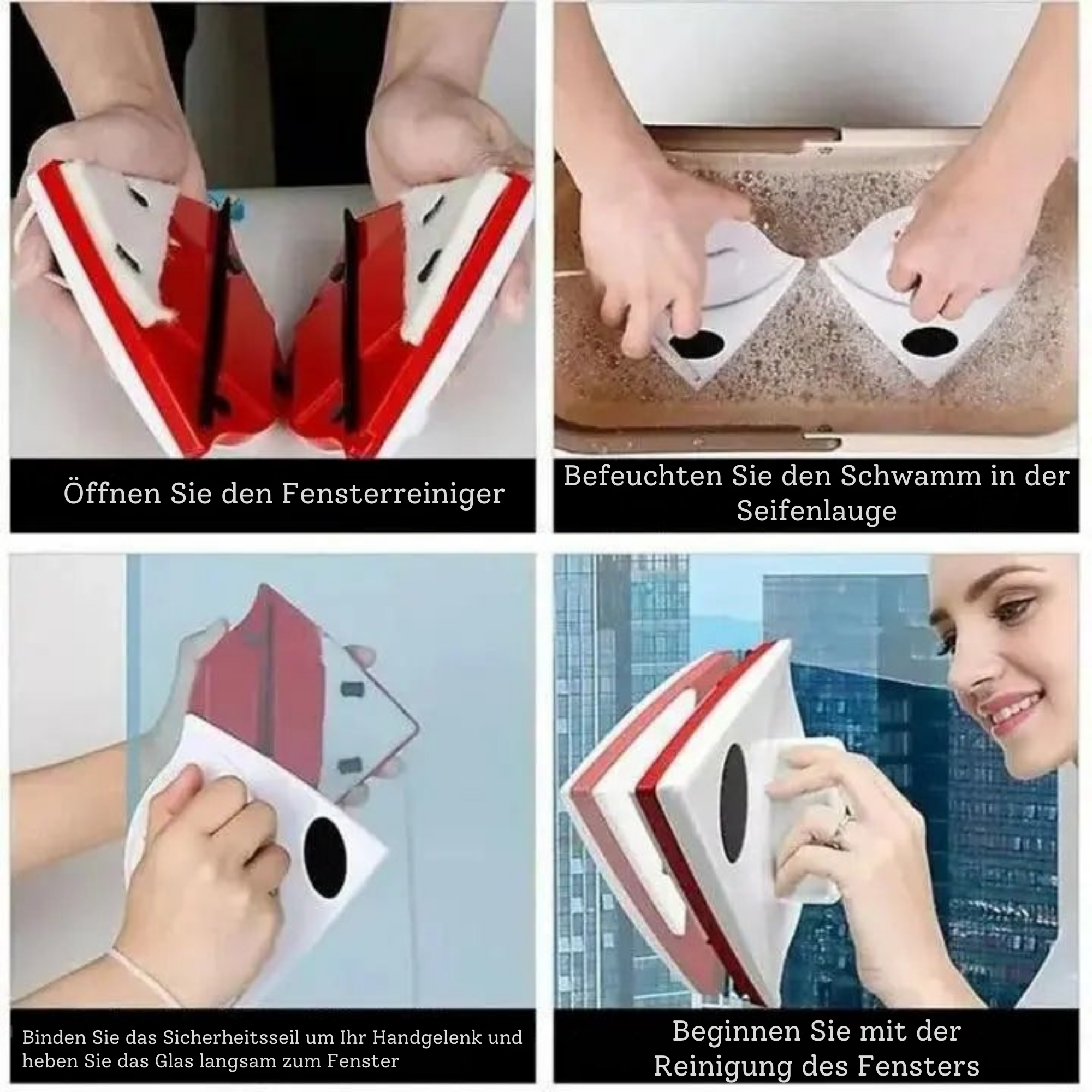 GlanzMag™ / Reinigt beide Seiten Ihrer Fenster sicher und schnell