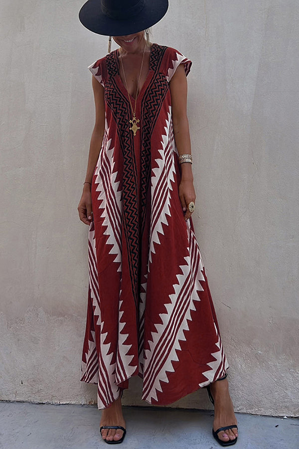 Margarete Boho Maxikleid mit ethnischem Muster und A-Linien-Schnitt