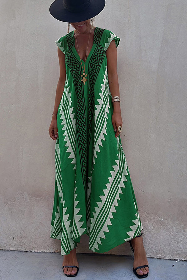 Margarete Boho Maxikleid mit ethnischem Muster und A-Linien-Schnitt