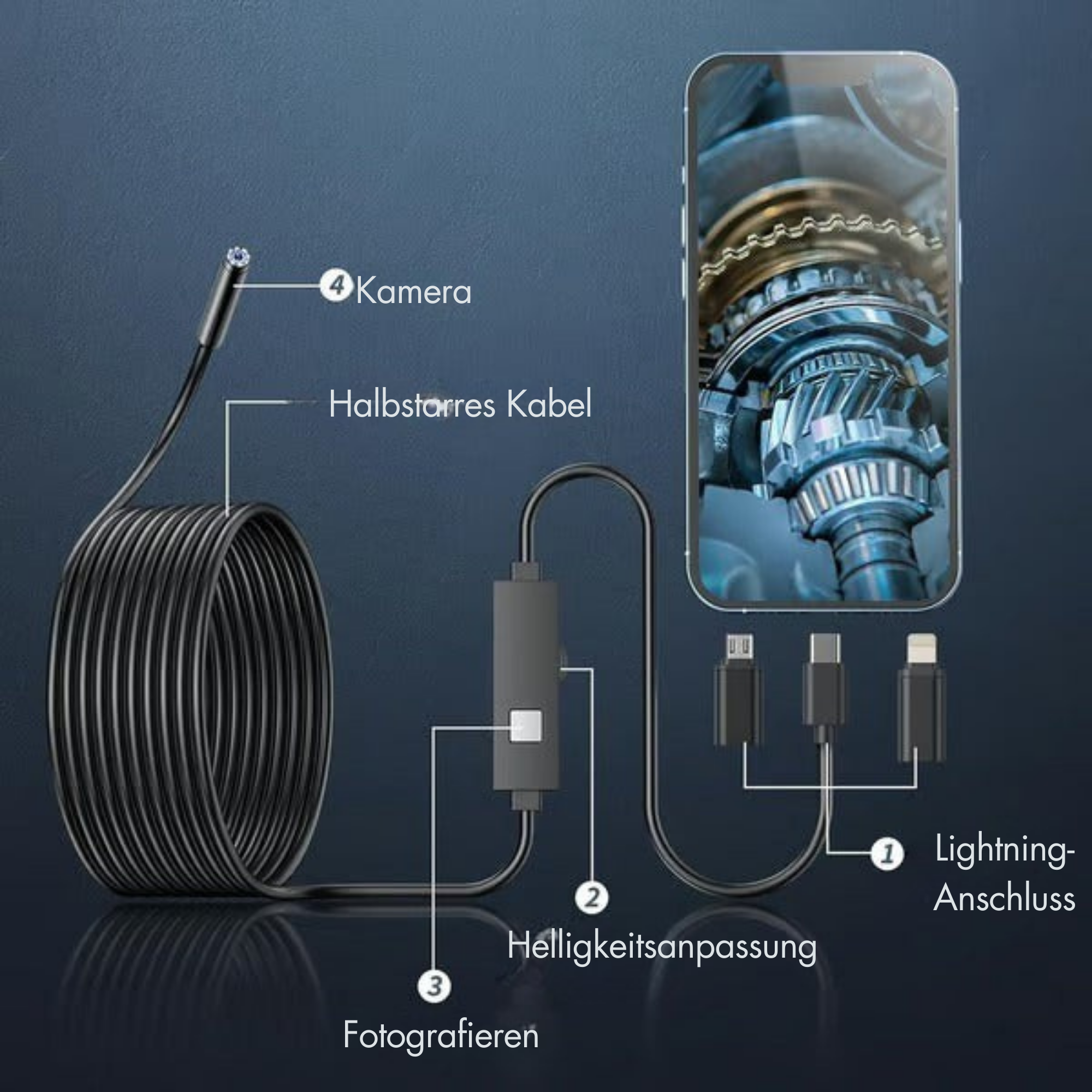 KlarKabel™ / Tragbare Telefonkompatible Inspektionskamera