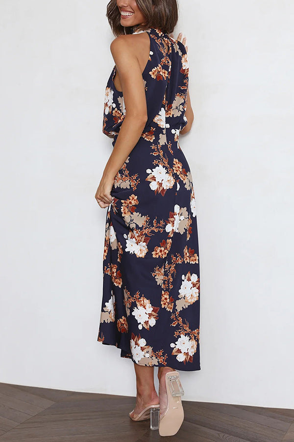 Friederike Blumenprint Maxikleid mit Neckholder und elastischer Taille