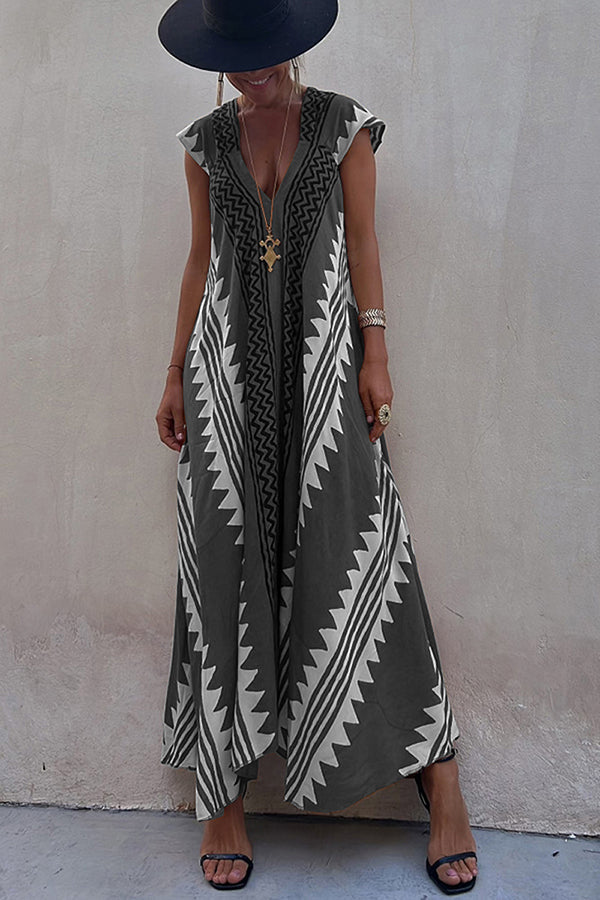 Margarete Boho Maxikleid mit ethnischem Muster und A-Linien-Schnitt
