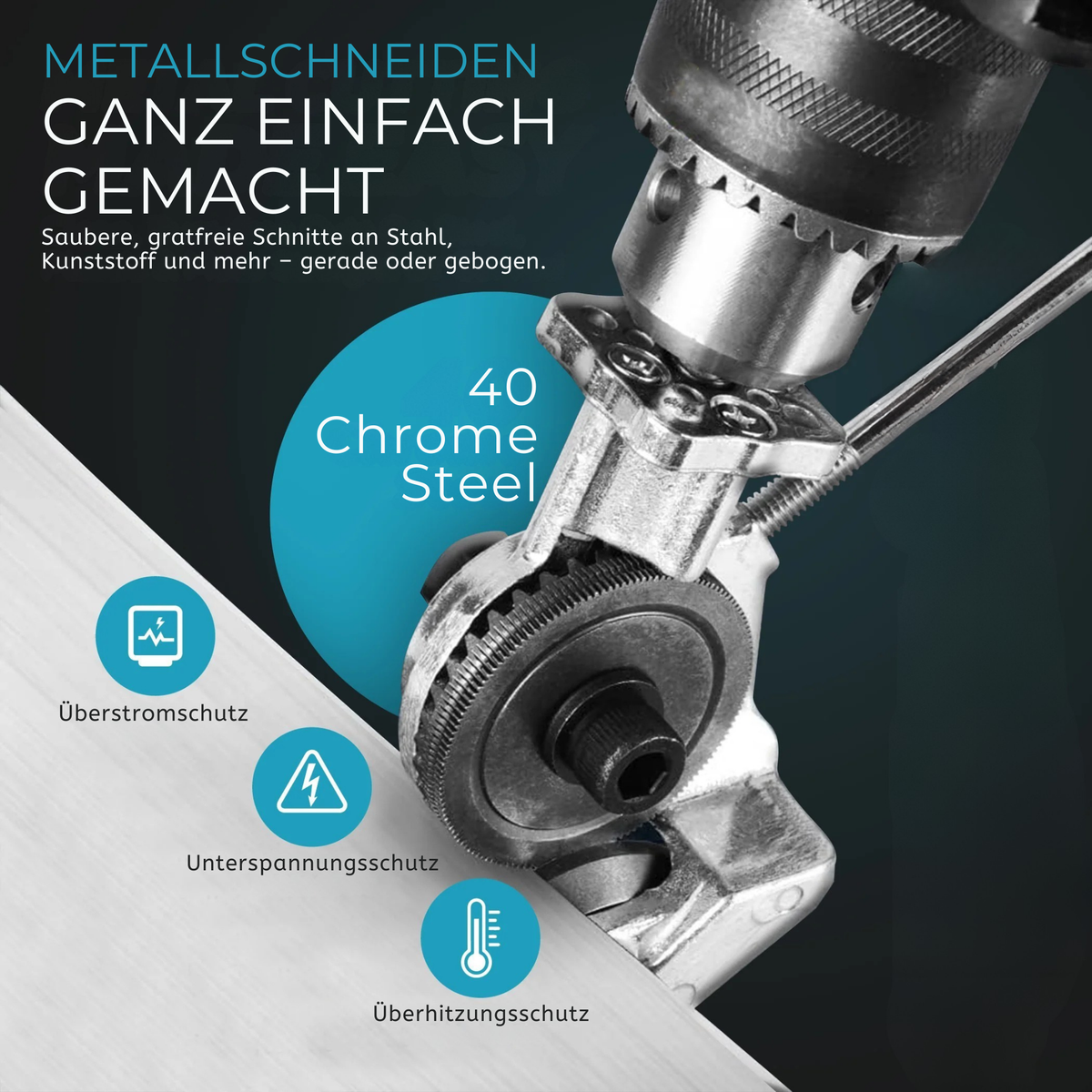 BohrBlech™ / Metallschneidaufsatz für elektrische Bohrmaschinen
