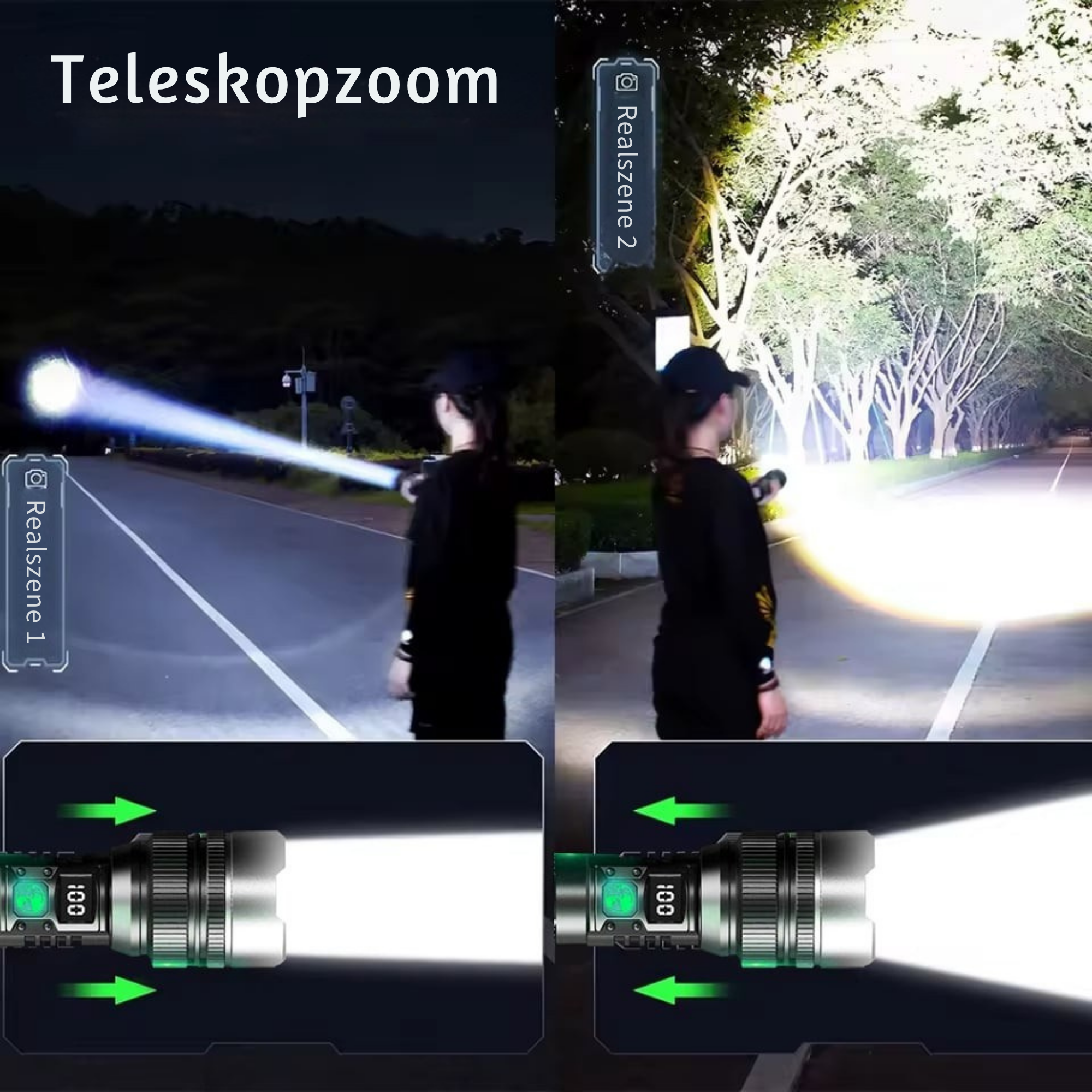Thorsten – Extrem leistungsstarke LED-Taschenlampe, wasserdicht & stoßfest, mit Zoomfunktion und Powerbank