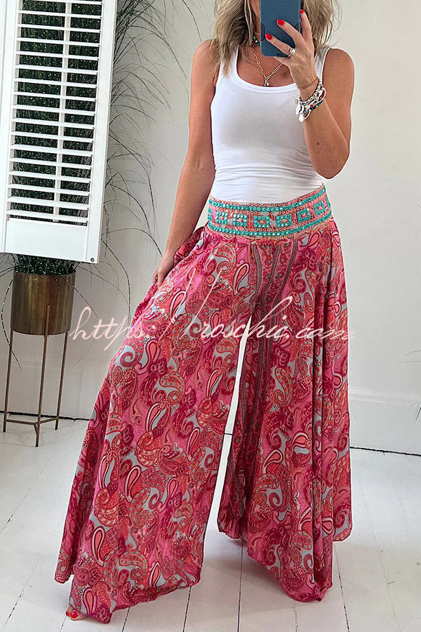 Lina Ethno-Print Hose mit Paisley-Muster, elastischem Patchwork-Bund und Taschen, leicht & luftig
