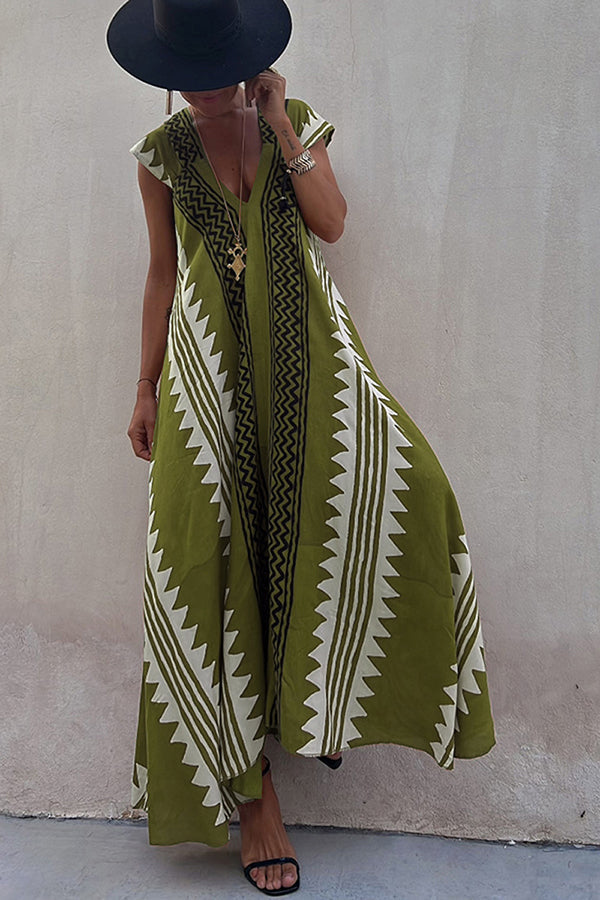 Margarete Boho Maxikleid mit ethnischem Muster und A-Linien-Schnitt