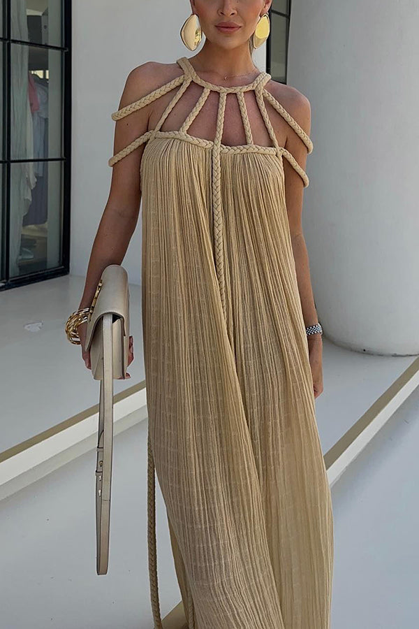 Maxikleid Hannelore aus Leinenmix mit geflochtenen Trägern – modern & elegant