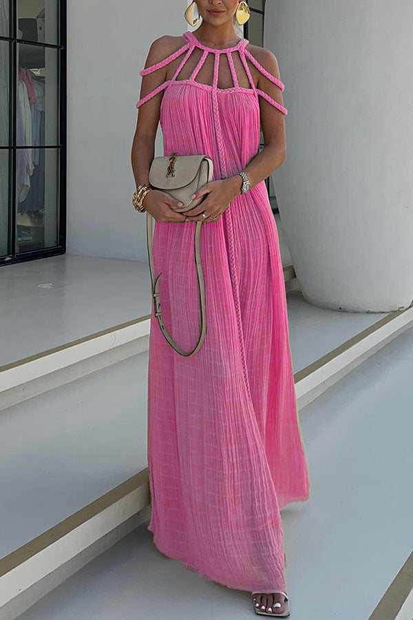 Maxikleid Hannelore aus Leinenmix mit geflochtenen Trägern – modern & elegant
