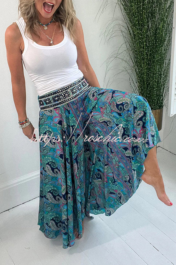 Lina Ethno-Print Hose mit Paisley-Muster, elastischem Patchwork-Bund und Taschen, leicht & luftig