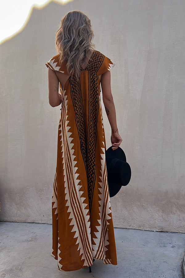 Kirsa Ethno-Print Maxikleid in A-Linie für den Strand