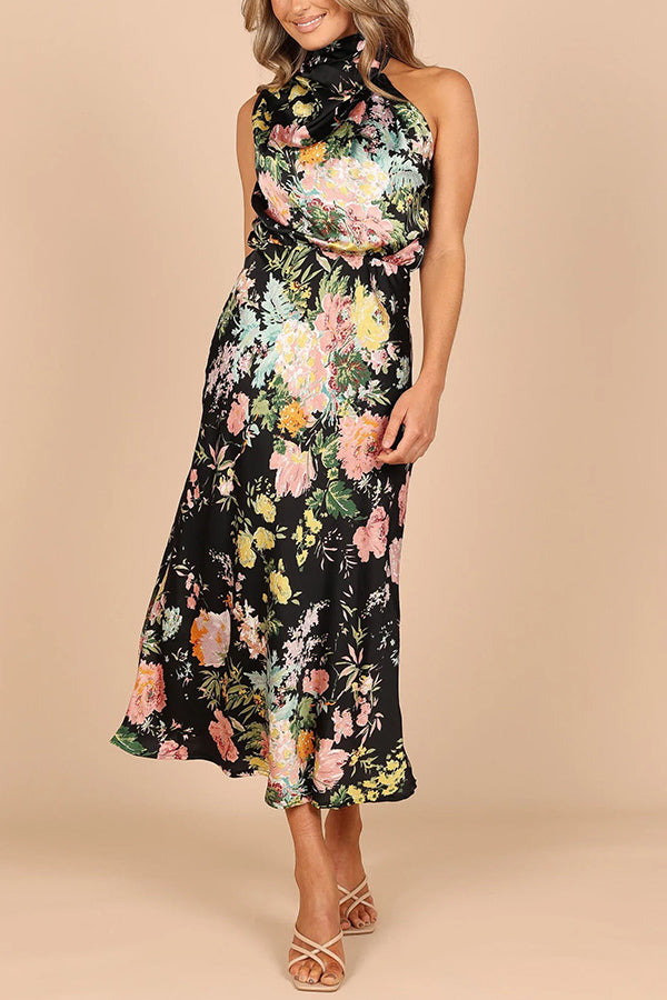 Friederike Blumenprint Maxikleid mit Neckholder und elastischer Taille