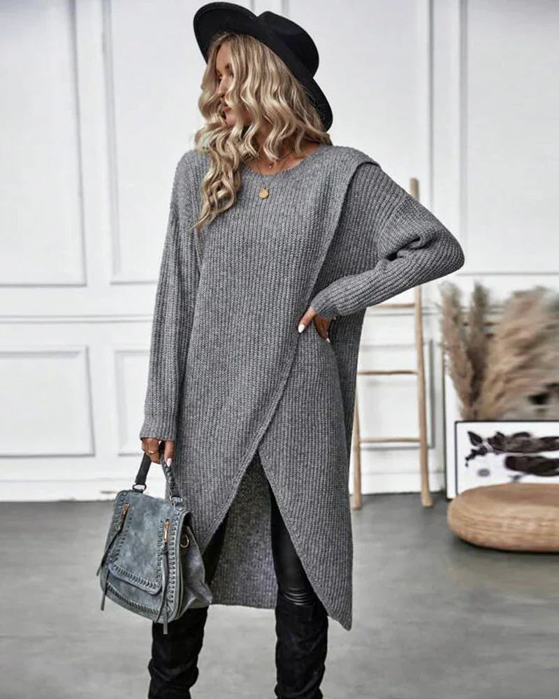 Emma | Luxuriöses Strickkleid mit Schlitz für Damen