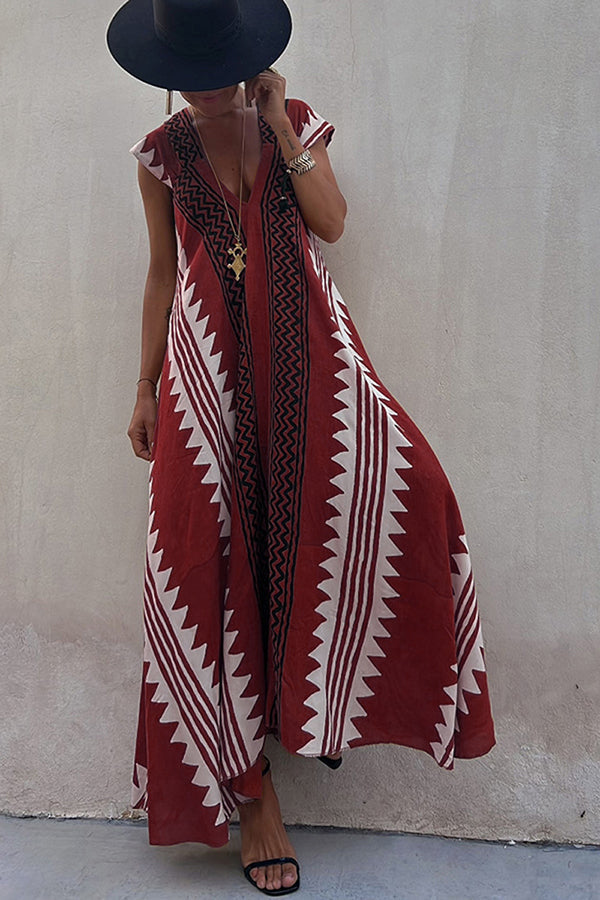Margarete Boho Maxikleid mit ethnischem Muster und A-Linien-Schnitt