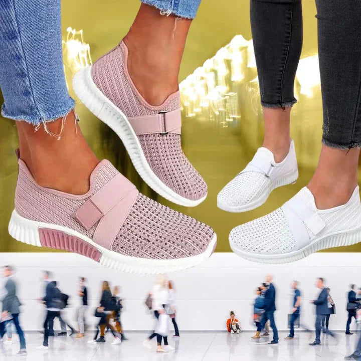 Damen Slip-On Sneaker mit Klettverschluss | Bequeme Freizeitschuhe mit Dämpfender Sohle | Leicht & Atmungsaktiv | Velina