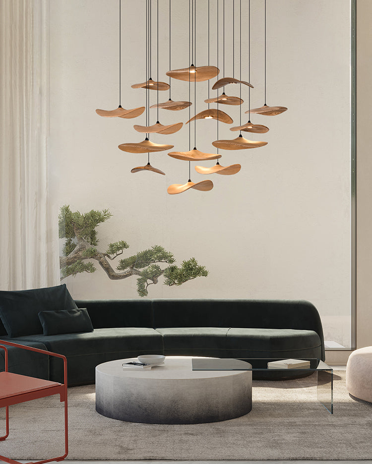 HolzHarmonie™ / Holz Wabi Sabi Japandi Pendelleuchte Kronleuchter