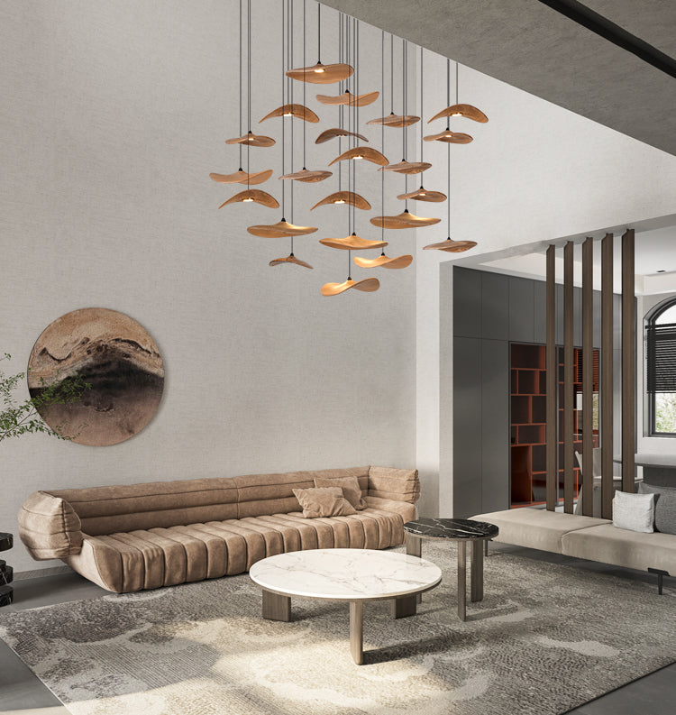 HolzHarmonie™ / Holz Wabi Sabi Japandi Pendelleuchte Kronleuchter