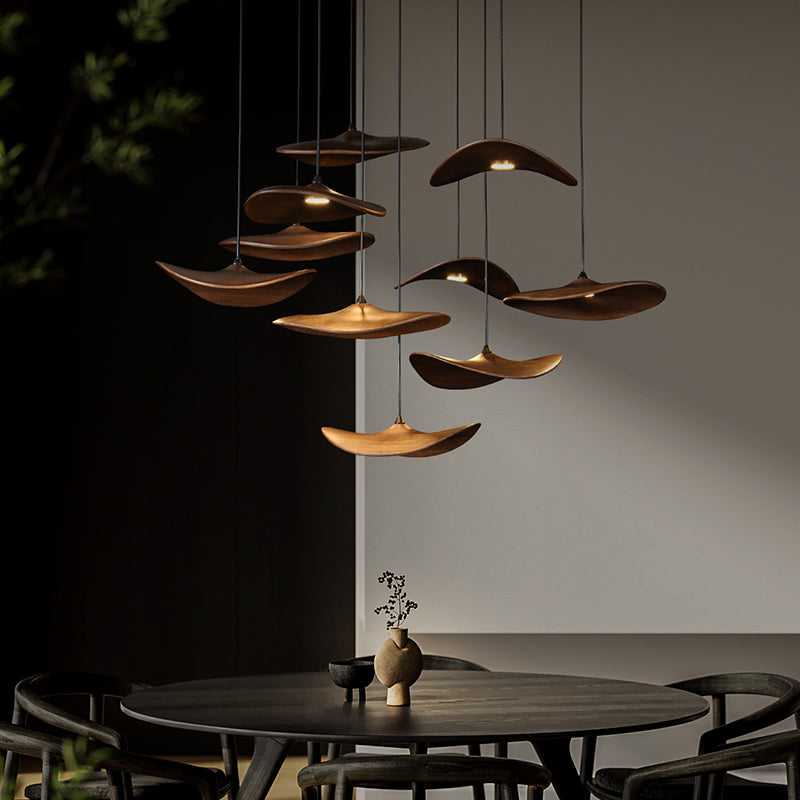 HolzHarmonie™ / Holz Wabi Sabi Japandi Pendelleuchte Kronleuchter