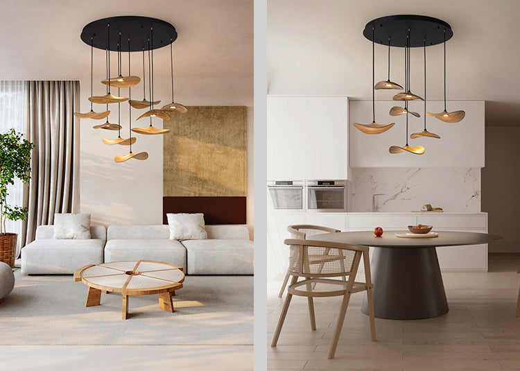 HolzHarmonie™ / Holz Wabi Sabi Japandi Pendelleuchte Kronleuchter