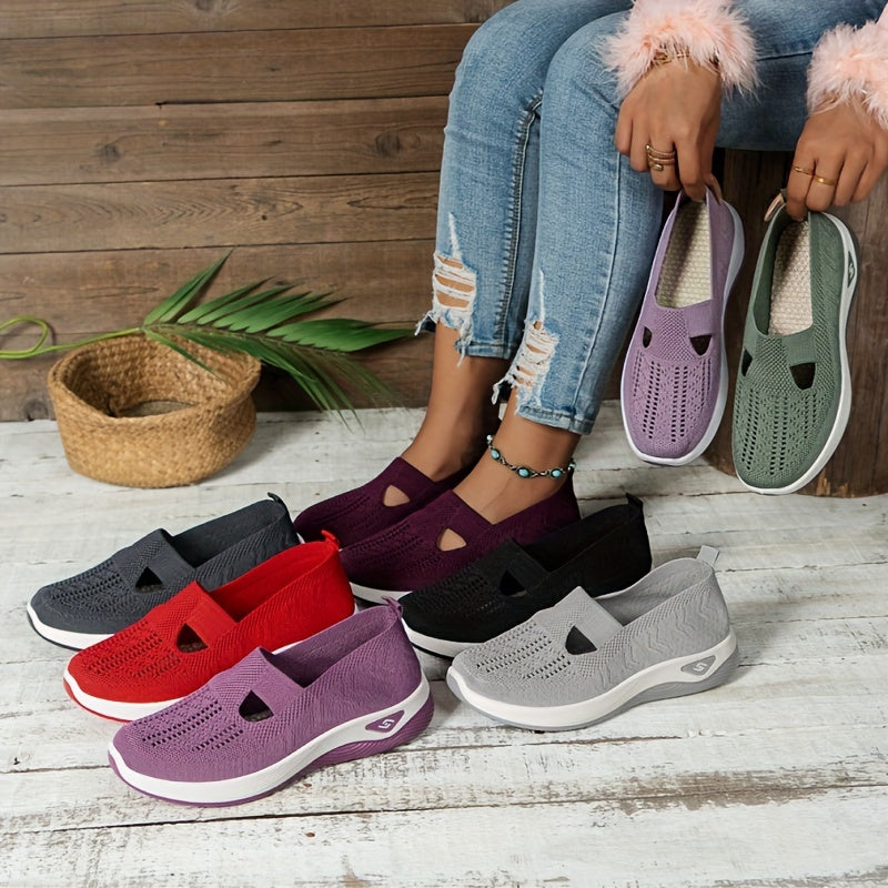 Damen Slip-On Sneaker orthopädisch & ultraleicht | atmungsaktives Strick-Obermaterial, dämpfendes Fußbett | bequem für Alltag & Spaziergänge
