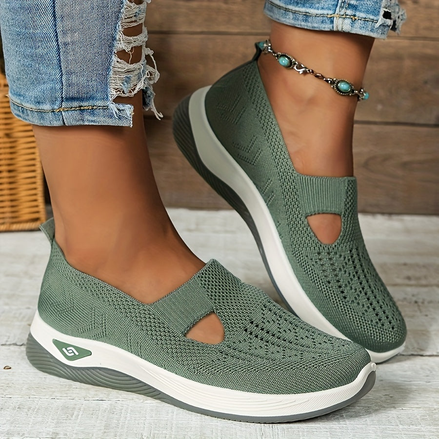 Damen Slip-On Sneaker orthopädisch & ultraleicht | atmungsaktives Strick-Obermaterial, dämpfendes Fußbett | bequem für Alltag & Spaziergänge