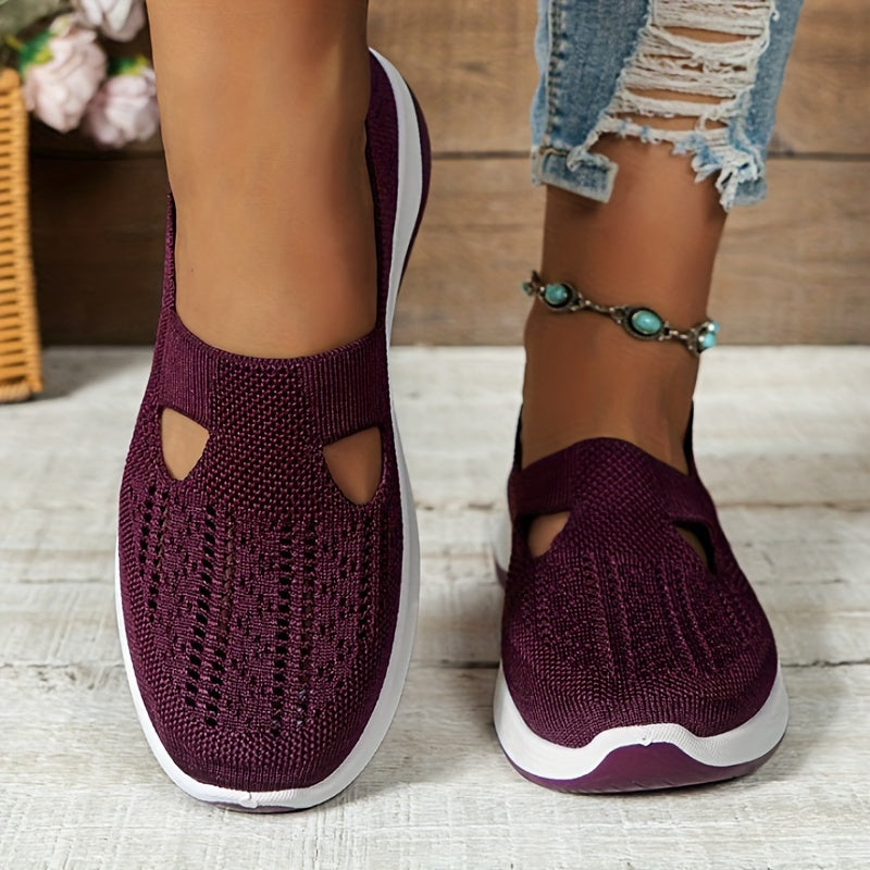 Damen Slip-On Sneaker orthopädisch & ultraleicht | atmungsaktives Strick-Obermaterial, dämpfendes Fußbett | bequem für Alltag & Spaziergänge