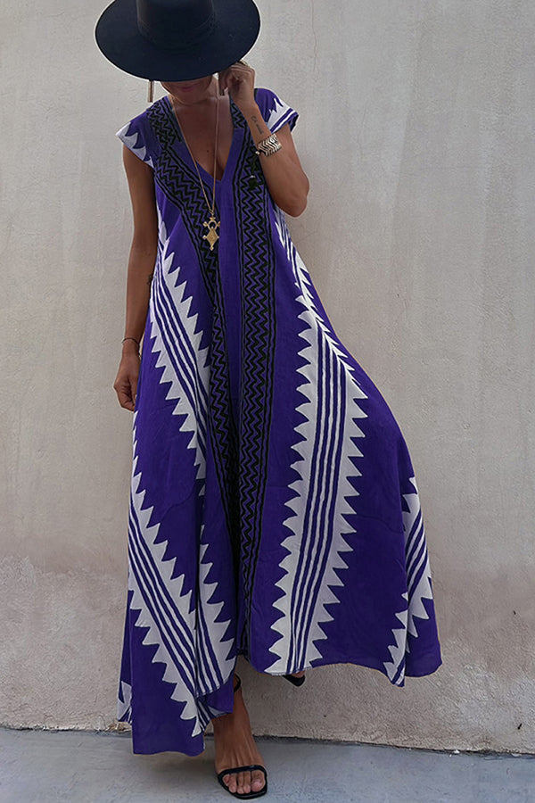 Margarete Boho Maxikleid mit ethnischem Muster und A-Linien-Schnitt