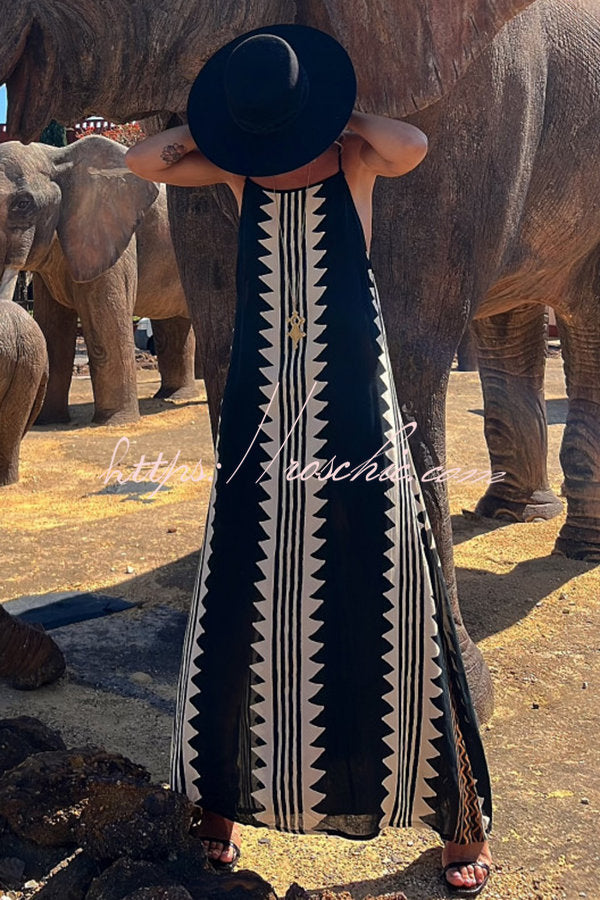 Isolde Boho Maxikleid mit Ethno-Print und Rückenfrei, A-Linie