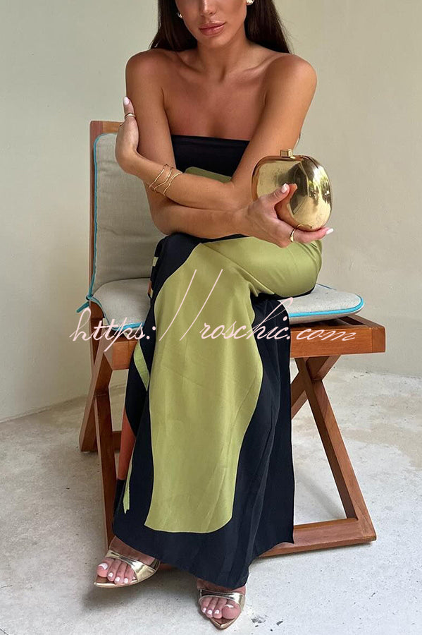Rosalinde Schulterfreies Maxikleid mit abstraktem Blumenmuster und elastischem Bund – Lockerer Urlaubsstil